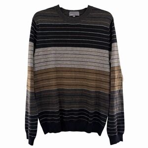 Vince Sweater Mens M Gray Brown Beige Striped Camel Hair Wool Blend Crew Neck